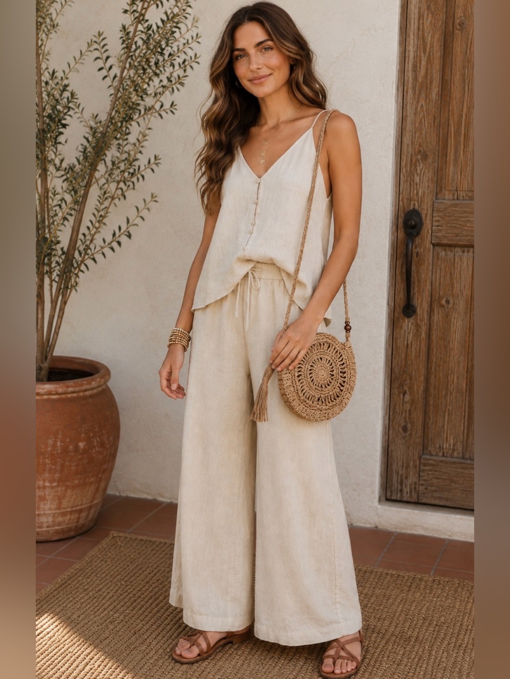 New! Boho Woven Round Straw Crossbody Bag in Natural